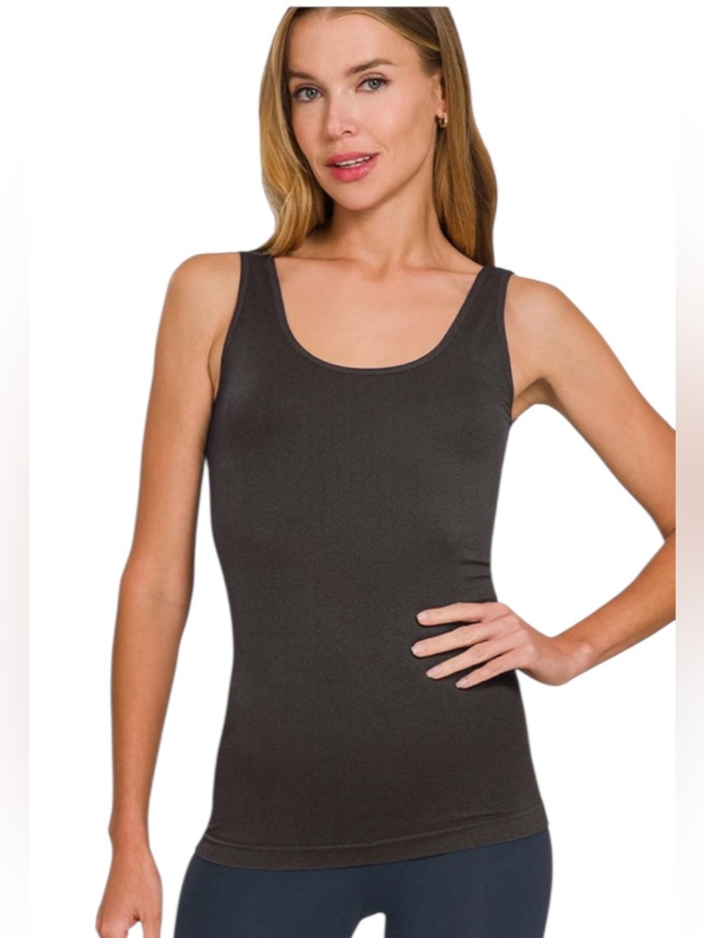 Zenana Black stretchy Seamless Two Way Tank Top